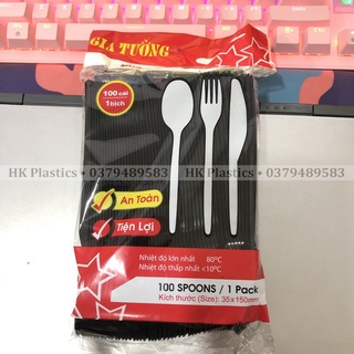 MUỖNG NHỰA ĐEN GIA TƯỜNG( Muỗng trà sữa, chè, súp, trái cây, sinh tố, bánh kem,..)- 100cái/bịch