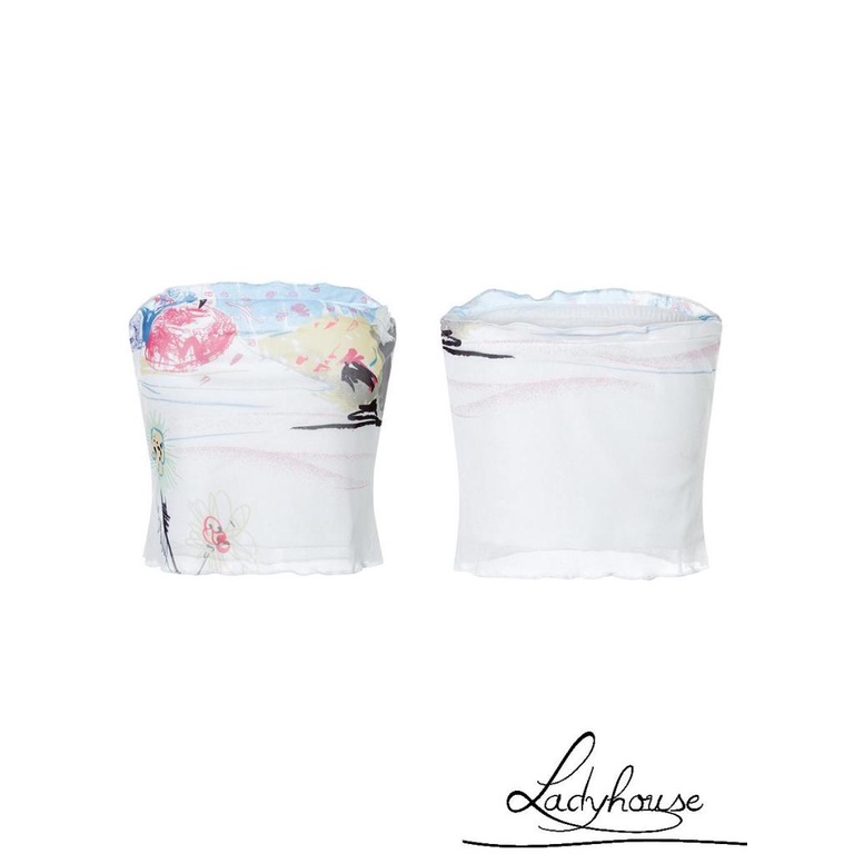 Áo Croptop Không Tay Hở Lưng Phối Lưới In Họa Tiết Dễ Thương Y2K Cho Nữ