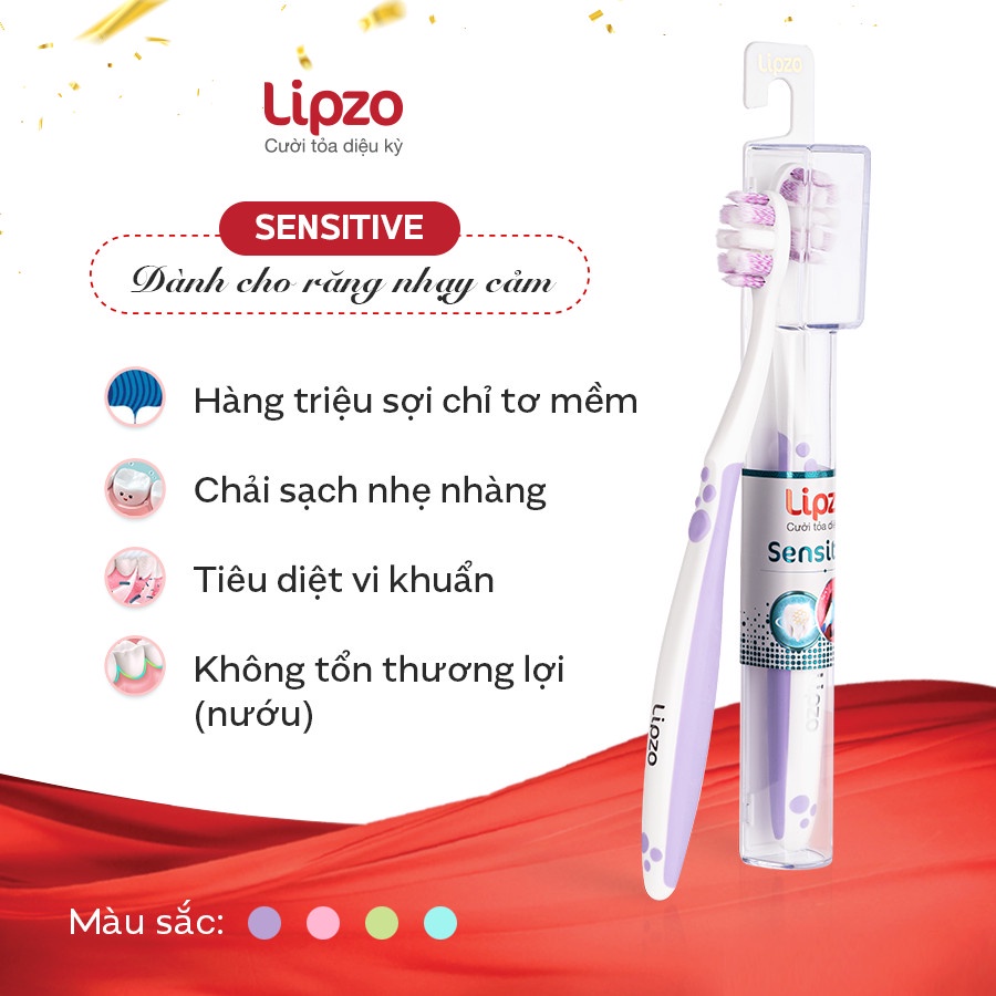 Bàn Chải Đánh Răng Lipzo Sensitive Cao Cấp Công Nghệ Chỉ Tơ Nha Khoa Kháng Khuẩn Dành Cho Răng Nhạy Cảm