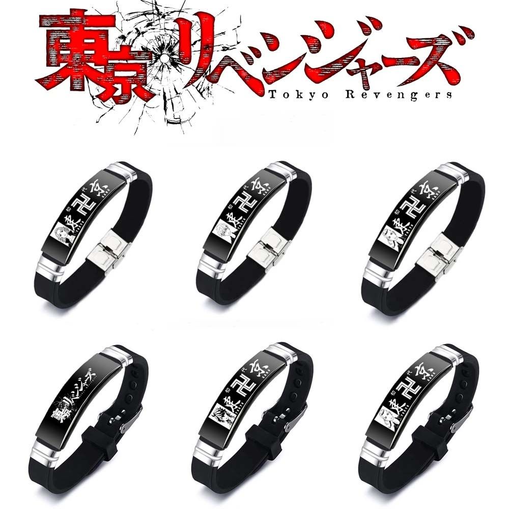 Vòng tay silicone phối thép không gỉ có thể điều chỉnh kích cỡ phong cách anime Tokyo Revengers unisex
