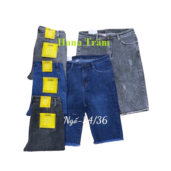 Quần Jean Lửng Gối Nữ Co Giãn Mạnh Tua Lai Hàng Bigsize