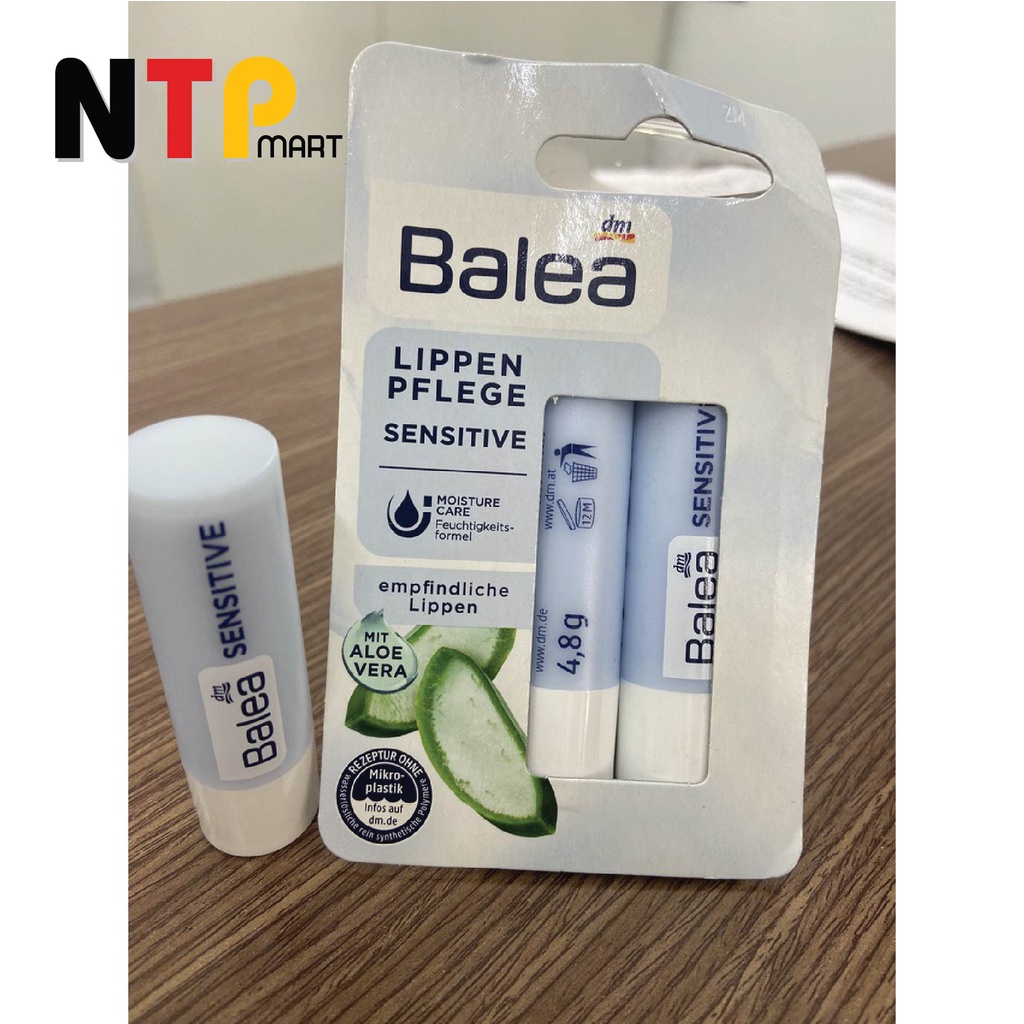 Son dưỡng môi Balea Lippenpflege Sensitive dưỡng ẩm hương lô hội cho môi nhạy cảm nhập khẩu Đức