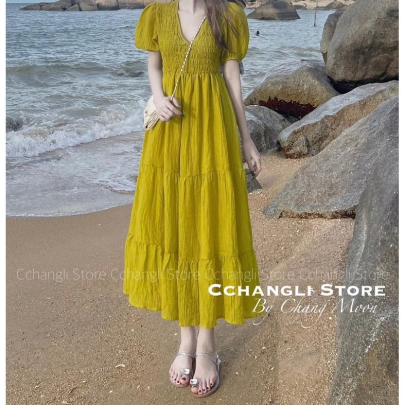 Hàng loại 1 VÁY maxi đi biển siêu mát dáng dài màu Xanh bơ cốm Chun Ngực Hàng 2 Lớp Clara Siêu Xinh nhẹ nhàng tiểu thư