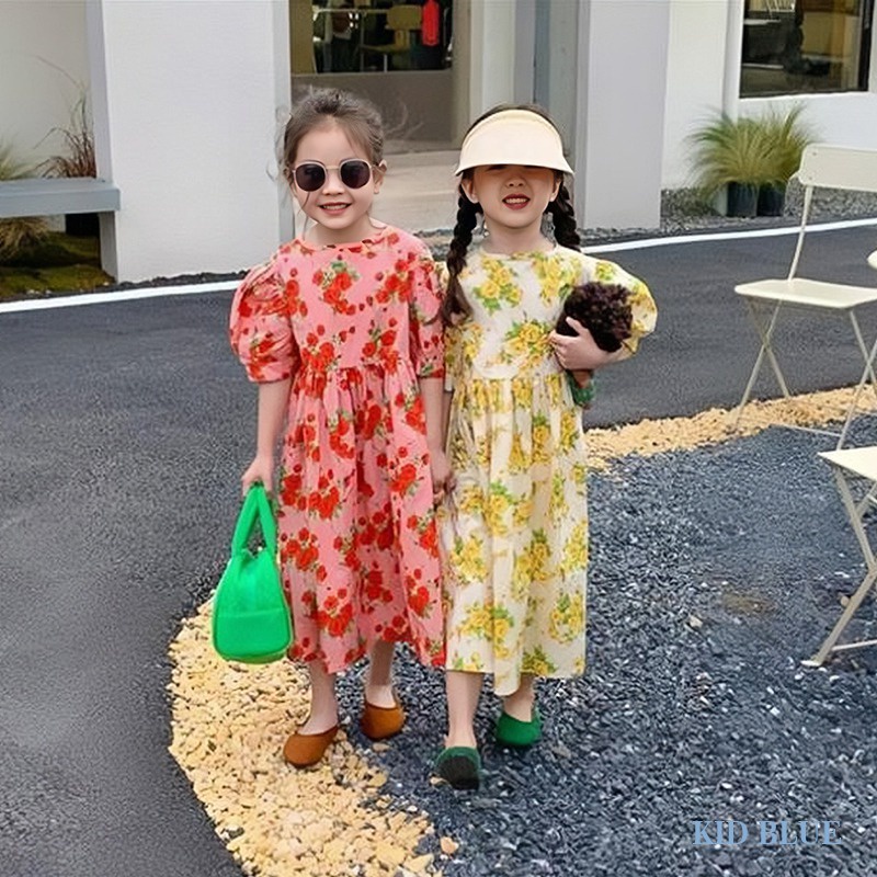 Đầm Công Chúa Chữ a Tay Phồng Cột Dây Lưng Thời Trang Mùa Hè Cho Bé Gái