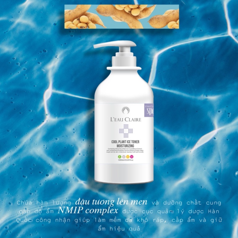 Nước hoa hồng cấp nước dưỡng ẩm cho mọi loại da L'eau Claire Cool Plant Ice Toner Moisturizing 1000ml
