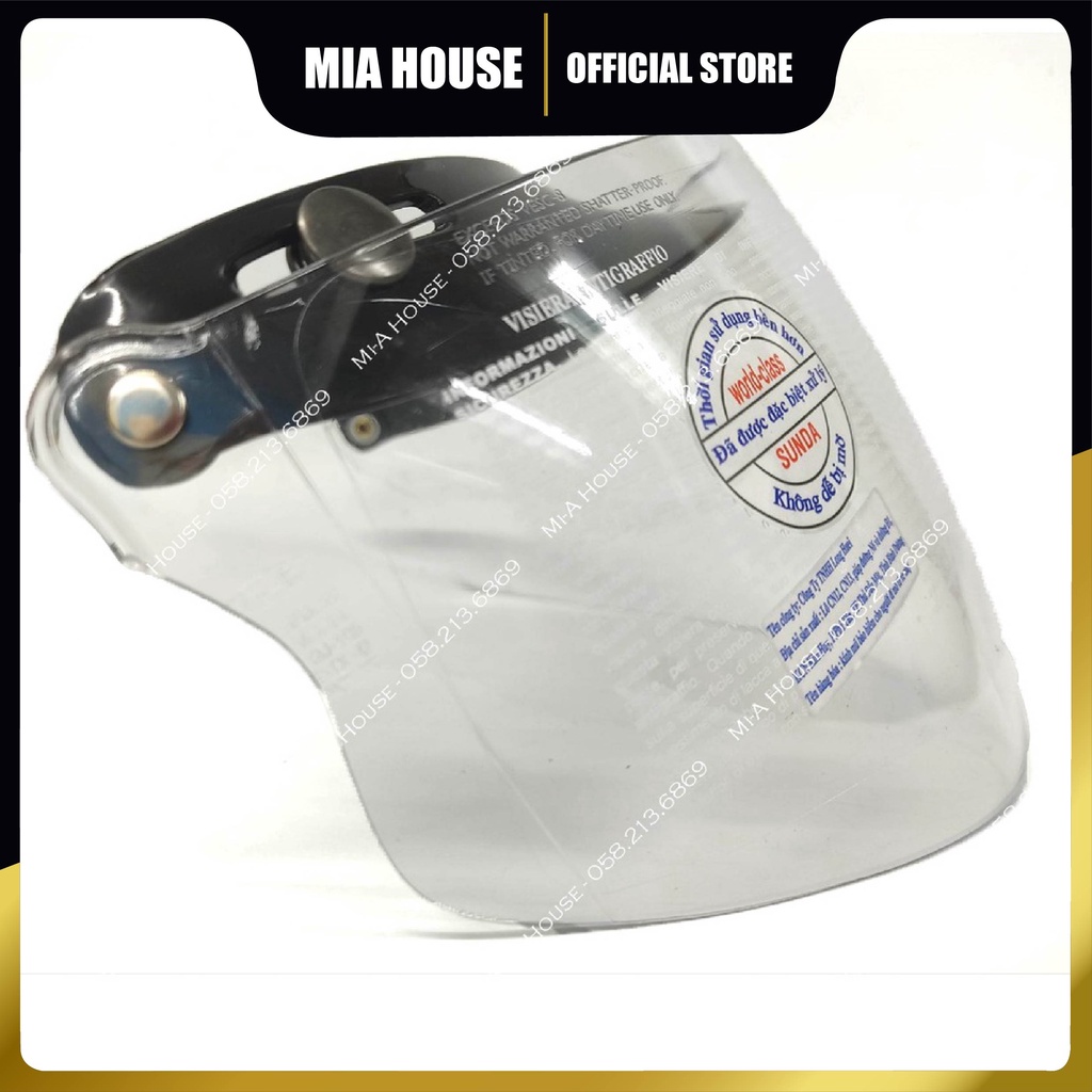 Kính chắn gió rời 3 khuy Sunda CA105E lắp mũ bảo hiểm 1/2 hoặc ba phần tư -Hàng chính hãng Sunda
