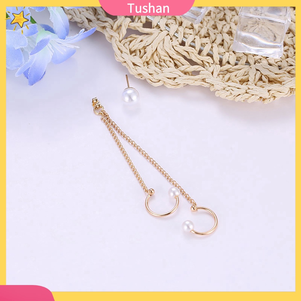 Bông tai ngọc trai phối khuyên kẹp vành tai kèm sợi xích cá tính thời trang cho nữ