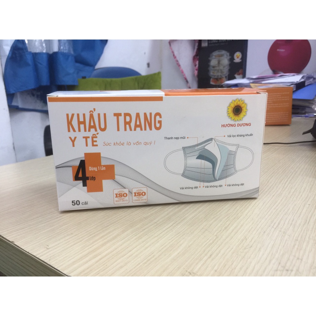 Combo 2 Hộp Khẩu Trang Y Tế Hướng Dương Than Hoạt Tính Kháng Khuẩn - Hộp 50 Chiếc