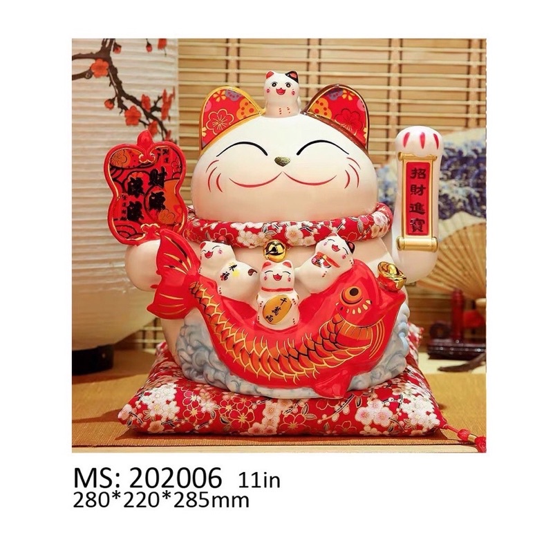 Mèo Thần Tài Sứ , Mèo May Mắn Maneki Neko 26cm . Vẩy Tay Gọi Khách BÁT PHƯƠNG KHAI TÀI