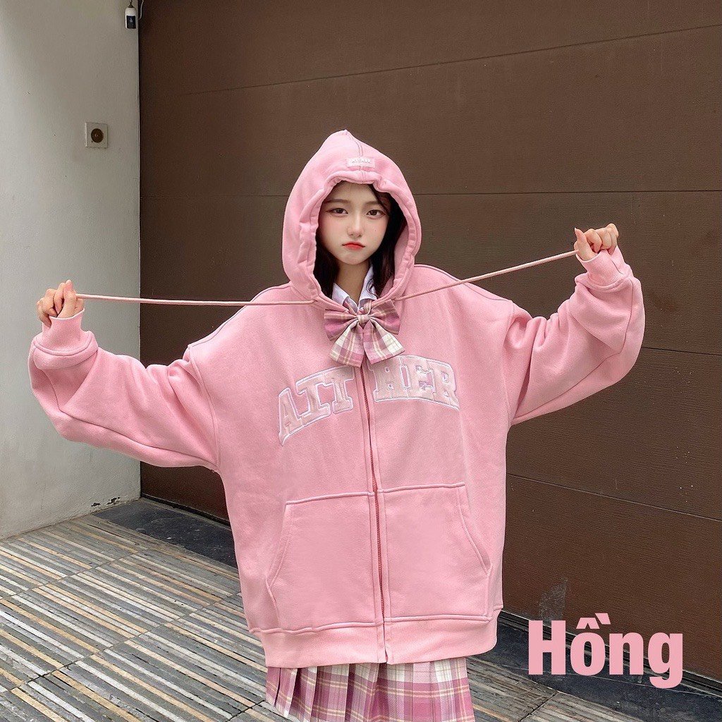 Áo khoác nỉ AITHER 4 màu pastel - áo hoodie zip nữ form rộng chất nỉ ngoại SIÊU HOT