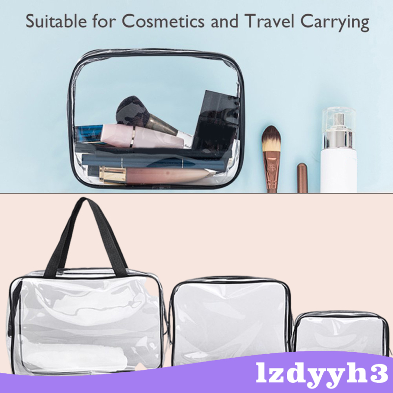 YouthTrip 3x Portable Clear Makeup Bag Zipper Waterproof Cosmetics Bag Transparent Travel Storage Carry Pouch PVC Zippered Toiletry Bag Organizers with Handle