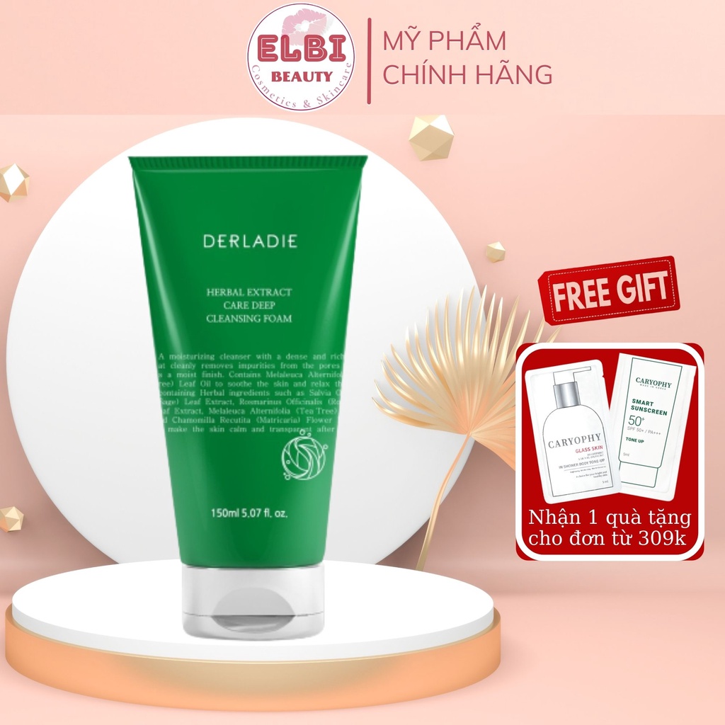 Sữa Rửa Mặt Derladie Tràm Trà Sạch Sâu, Kiềm Dầu Cho Da Mụn Derladie Herbal Extract Care Deep Cleansing Foam 150ml -Elbi