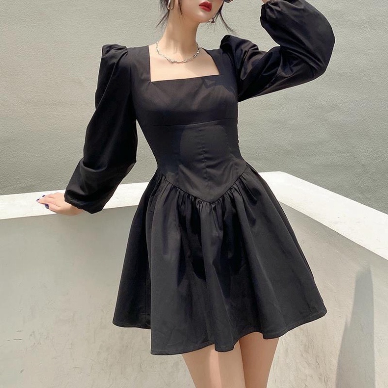 Váy tiểu thư maxi đi biển, đầm nữ ulzzang hàn quốc dáng rộng dự tiệc, đi học đi chơi cổ vuông vải gấm đẹp