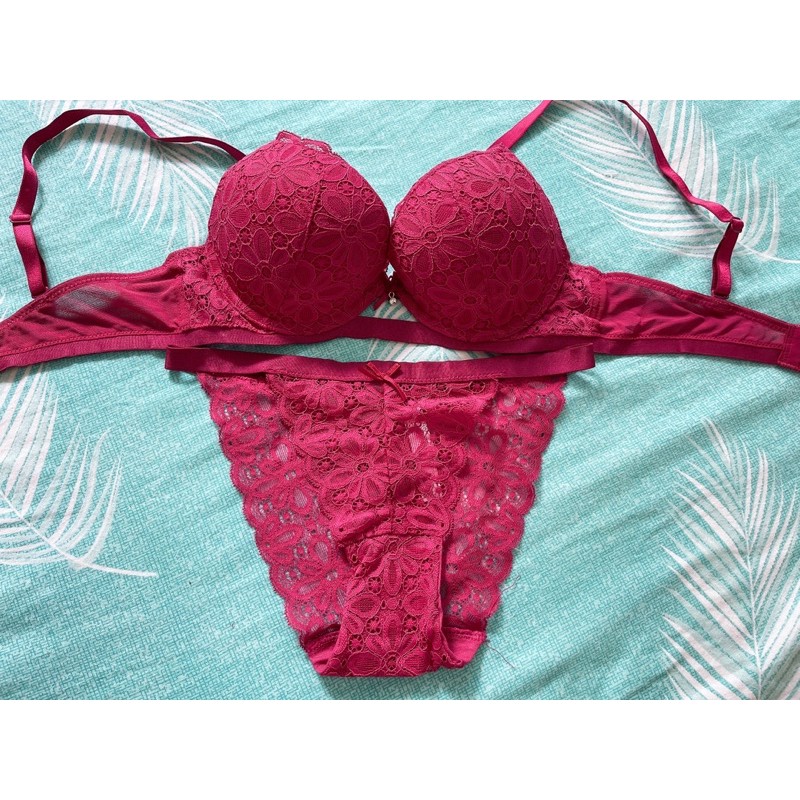 Bộ Lót Nữ pink Cao Cấp chính hãng _ Set bộ Lót Ren Phối quần dây Sexy gợi cảm