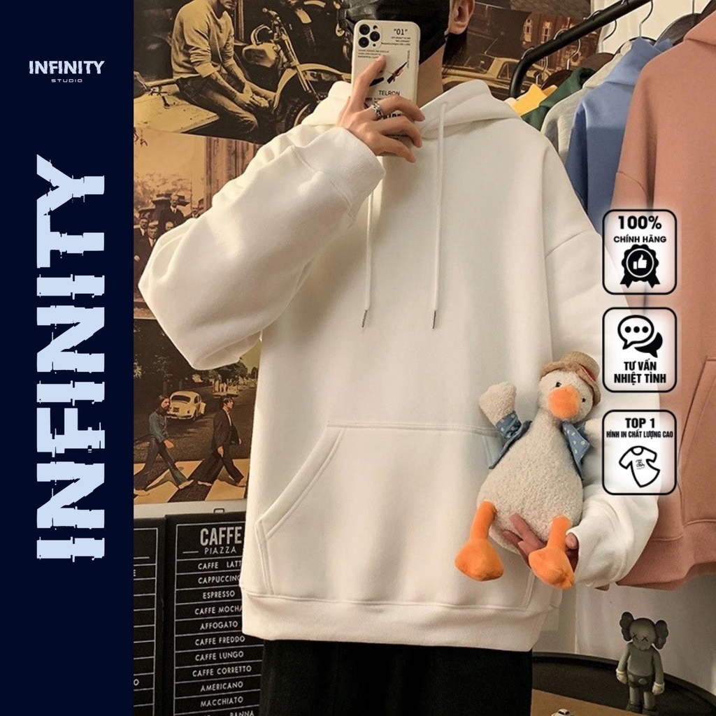 Áo Hoodie Trơn Hoodie Nỉ Bông Nam Form Rộng Unisex Infinity Studio