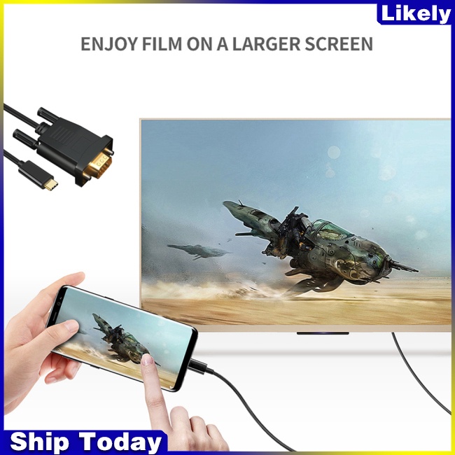 Dây Cáp Chuyển Đổi Cổng Type C Sang VGA 1920*1200 60hz Dài 1.8M Cho Galaxy s8/s9/s8 Plus/s9 Plus/note 8