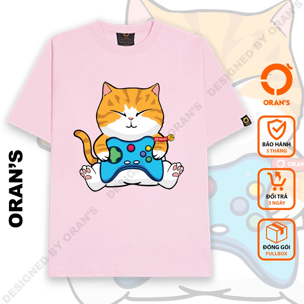 Áo thun tay lỡ ORAN'S Couple Tee in hình mèo vàng chơi game áo đôi nam nữ Oversize chất COTTON 4C FULLBOX