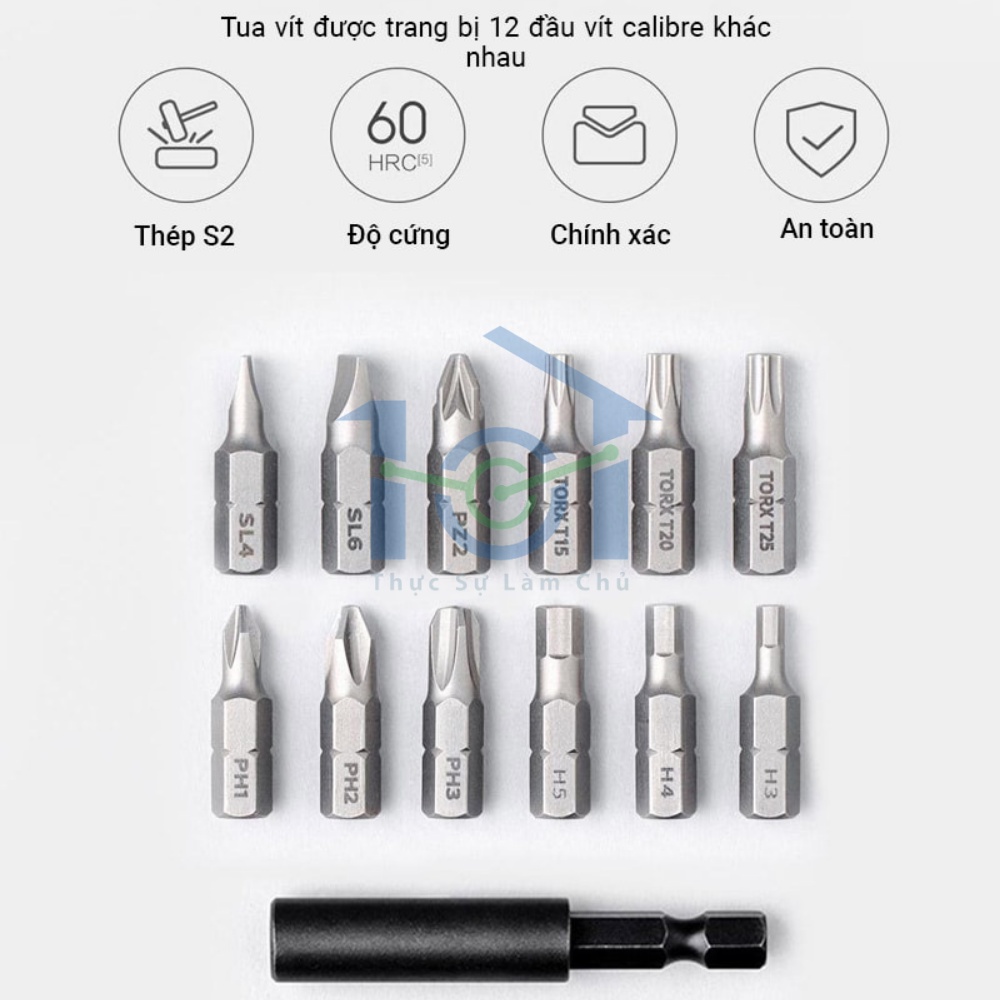 Tua vít điện Mijia kèm 12 đầu vặn (dùng pin)