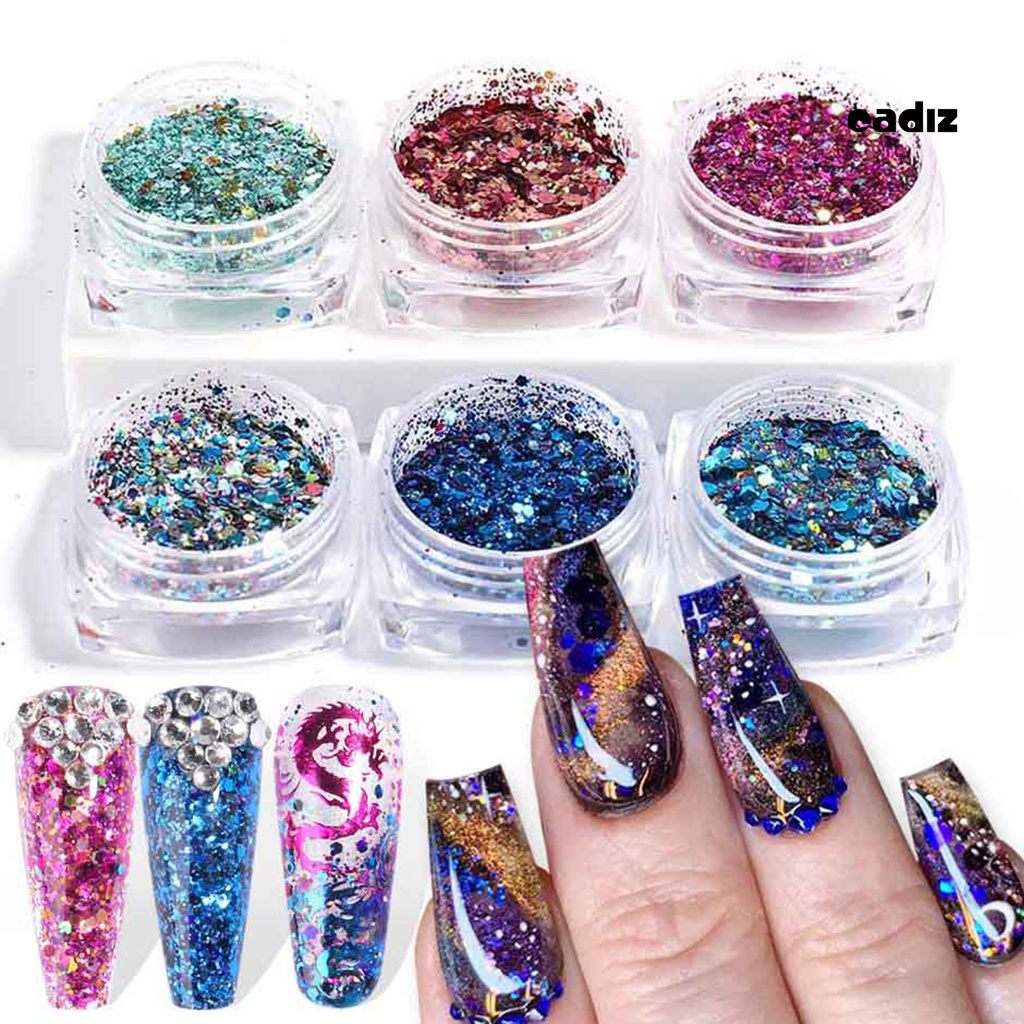 Bộ 6 Hộp Kim Sa Lấp Lánh Trang Trí Móng Tay Tiện Dụng