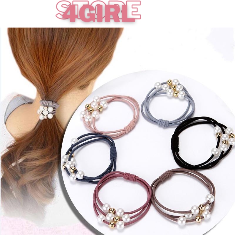 Dây buộc tóc 3 lớp đính hạt đơn giản style Hàn Quốc Store4girls