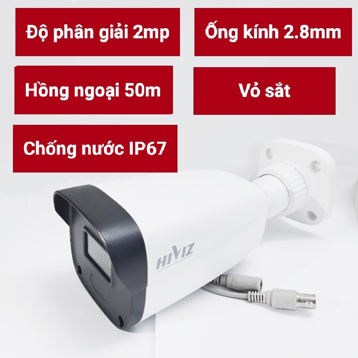 Camera an ninh Hiviz 2MP Full HD 1080P Thân sắt hồng ngoại 50m hỗ trợ AHD/CVI/TVI/ANALOG Chính Hãng - Bảo hành 24 Tháng