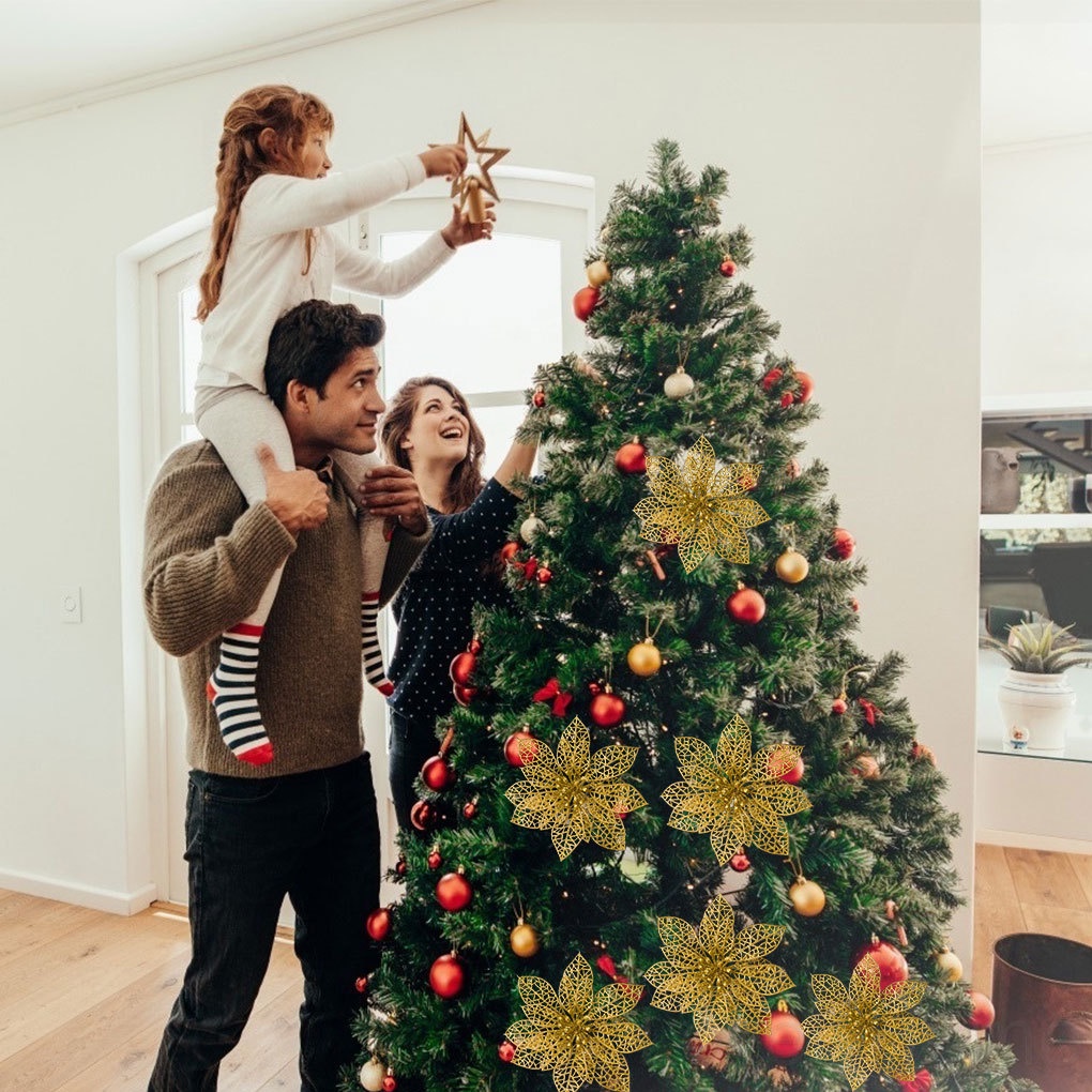 10 Bông hoa giả thiết kế rỗng treo trang trí cây thông giáng sinh