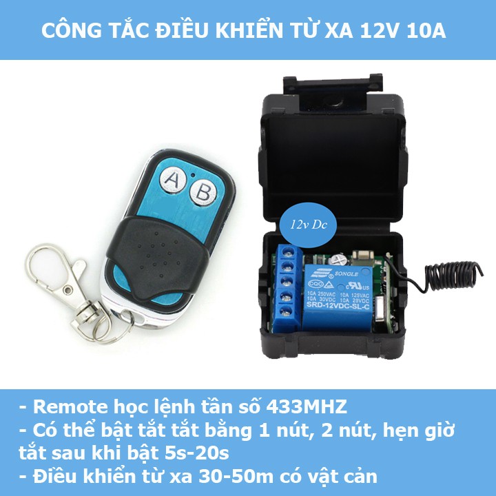 Công tắc điều khiển từ xa 12v 10A remote màu xanh - lắp để bật tắt điện xe máy chống trộm