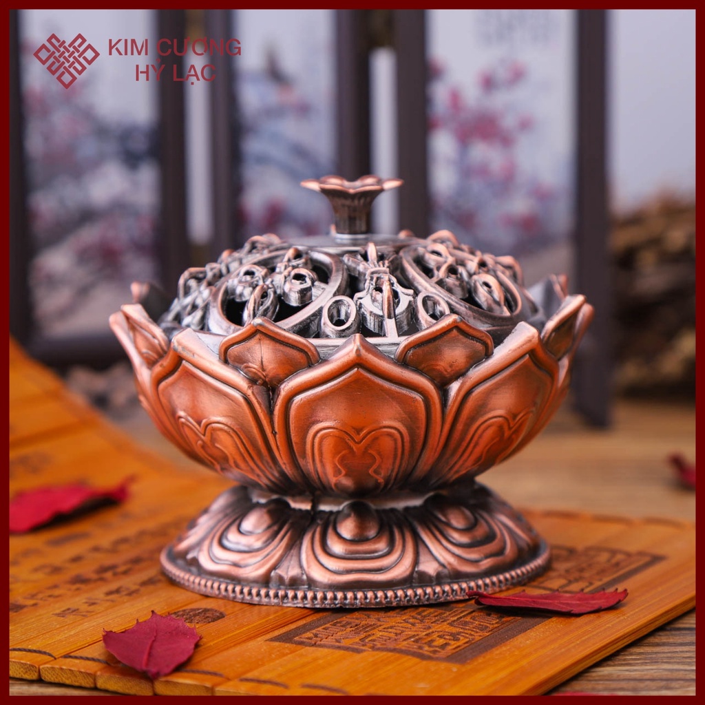 Lư Hương Đốt Trầm Lư Xông Trầm Hương [Kim Cương Hỷ Lạc] Hình Hoa Sen Cổ Điển