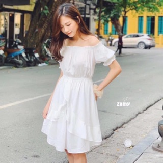 [ HÀNG SHOP] VÁY TRẮNG TRỄ VAI VẠT CHÉO