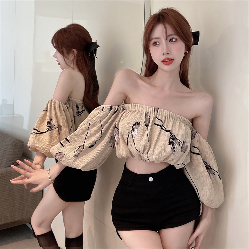 Áo Sơ Mi Tay Ngắn Hở Vai Dáng Rộng In Họa Tiết Độc Đáo Thời Trang Cho Nữ