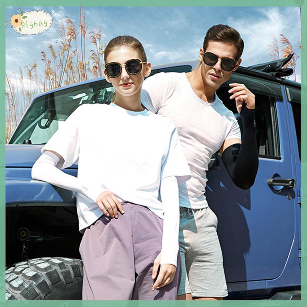 Đôi găng cánh tay lụa lạnh che nắng làm mát bảo vệ chống tia UV chạy bộ thể thao xe đạp ngoài trời thời trang unisex