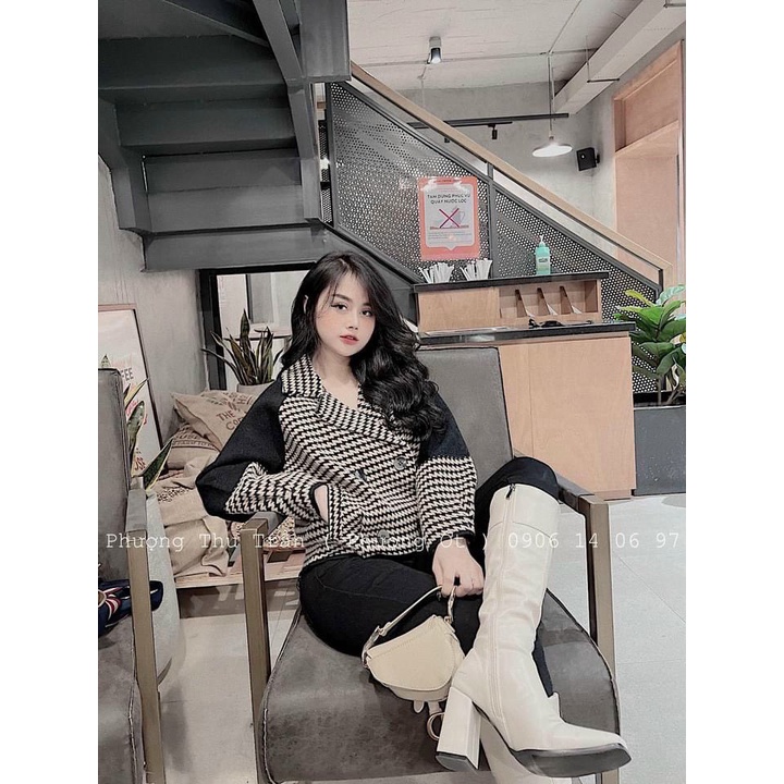 Áo dạ tweed nữ dáng ngắn Caro Hàn Quốc  - Hàng quảng châu - Elly Store 68 | BigBuy360 - bigbuy360.vn