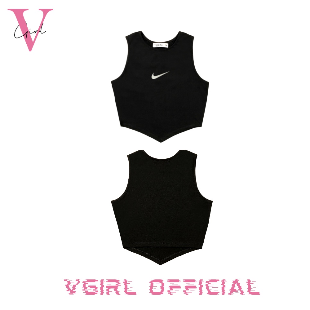 Áo croptop nữ VGIRL cổ tròn vạt tam giác có Logo PHẢN QUANG [ẢNH ĐỘC QUYỀN]