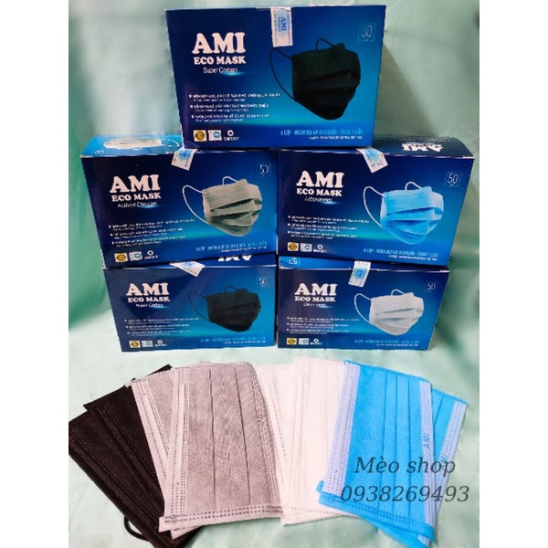 Khẩu trang y tế 4 lớp Ami hộp 50 cái hàng chuẩn có dập chữ