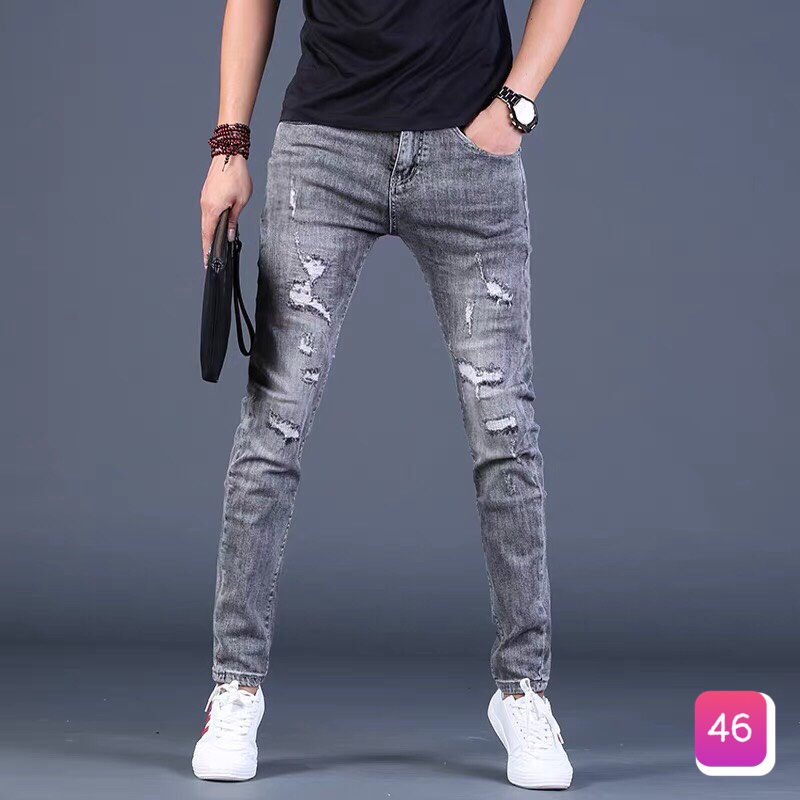 Quần Jean Nam Rin Xanh Trơn Co giãn Ống Đứng Chất Bò Co Giãn Mẫu Mới Nhất M108