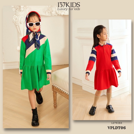 Váy polo dài tay kẻ sọc 137Kids thiết kế năng động cho bé gái đi chơi đi học