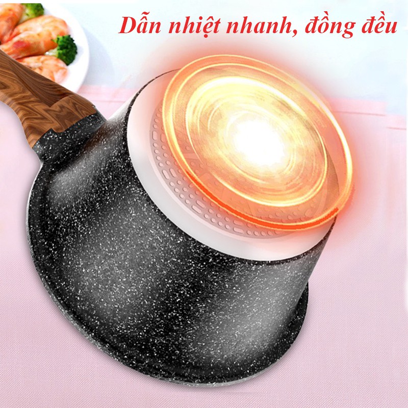 Nồi Chống Dính - Nồi Quánh Vân Đá Đáy Từ Chống Dính Có Nắp Đậy Kính Cường Lực Tiện Lợi Chiên, Xào, Kho LNT vt124