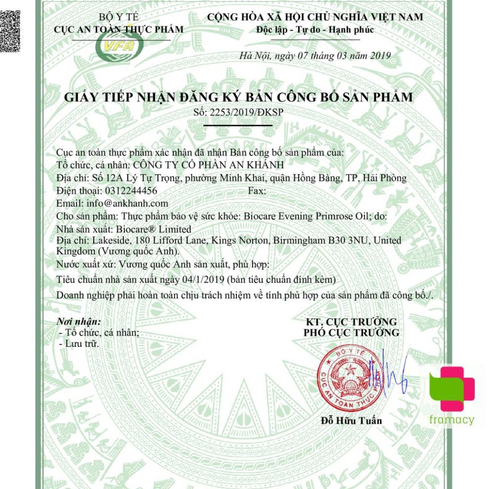 Tinh dầu Hoa anh thảo BioCare Evening Primrose Oil, Anh (30 viên) làm đẹp da tóc, cân bằng nội tiết cho phụ nữ, mẹ bầu | BigBuy360 - bigbuy360.vn