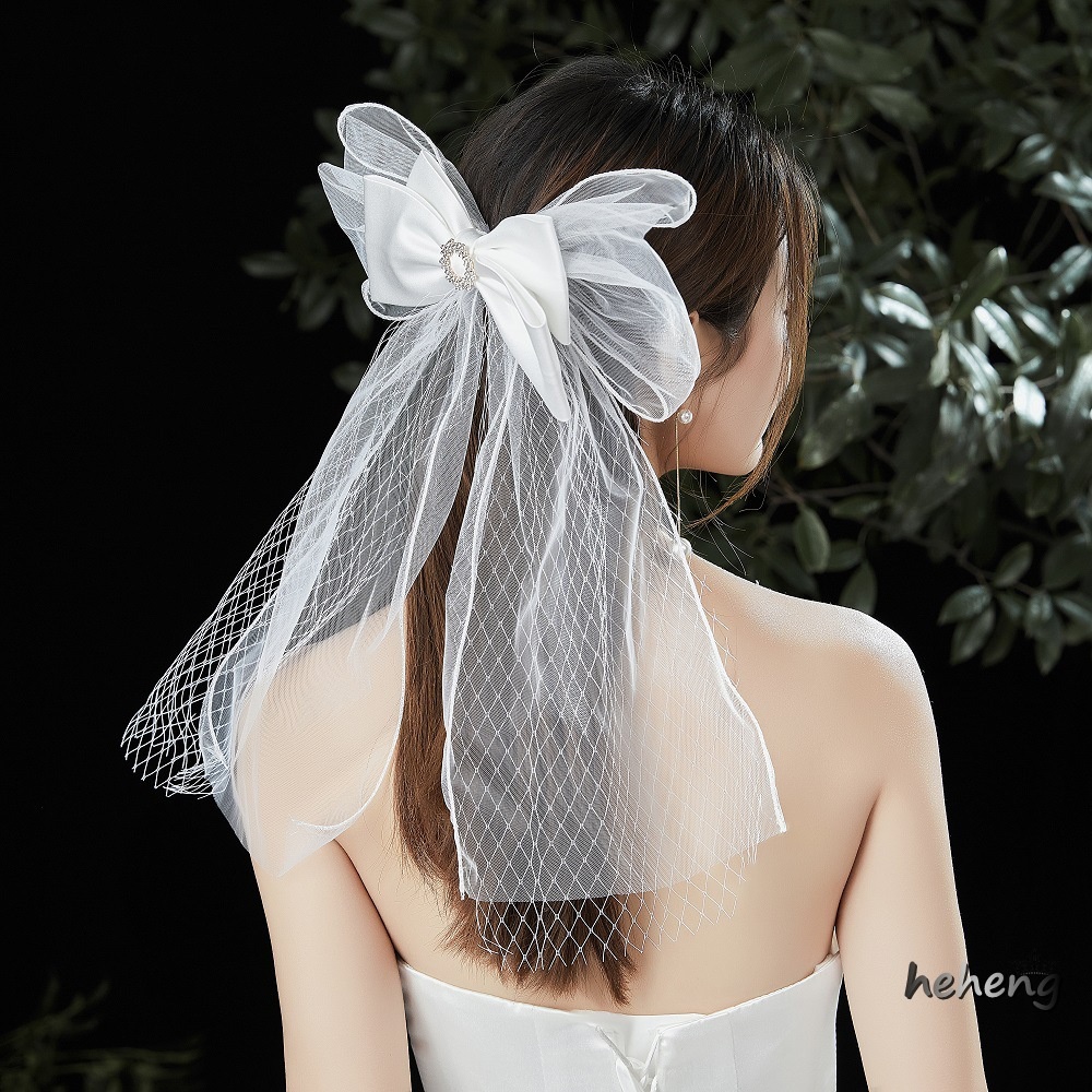 Kẹp Tóc Nơ Ngắn Đính Ngọc Trai Sang Trọng Cho Đám Cưới