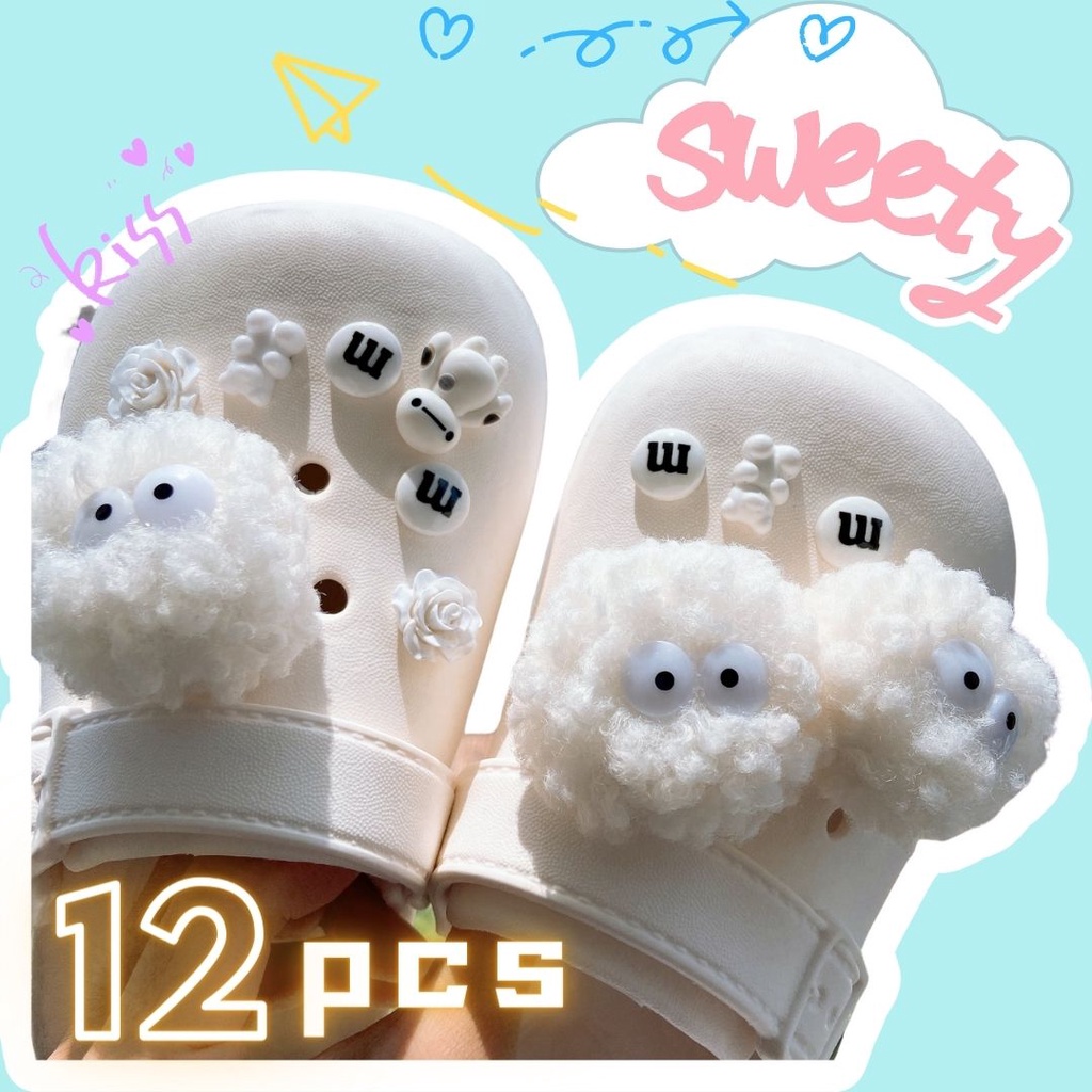 Sticker crocs Shoe Decoration for crocs đế caoSet 12 Phụ Kiện Nút Giày Thời Trang#Baymax Bóng Baymax Màu Trắng