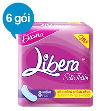 Combo 6 Gói Băng Vệ Sinh Diana Libera Siêu Thấm Siêu Mỏng Không Cánh Gói 8 Miếng