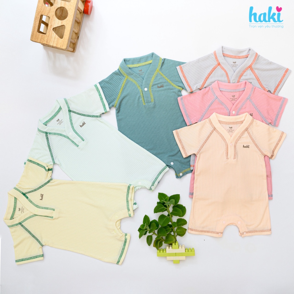 Bộ body đùi tay raglan cổ trụ cho bé trai bé gái vải gỗ sồi (Modal) tự nhiên cao cấp Haki BM010