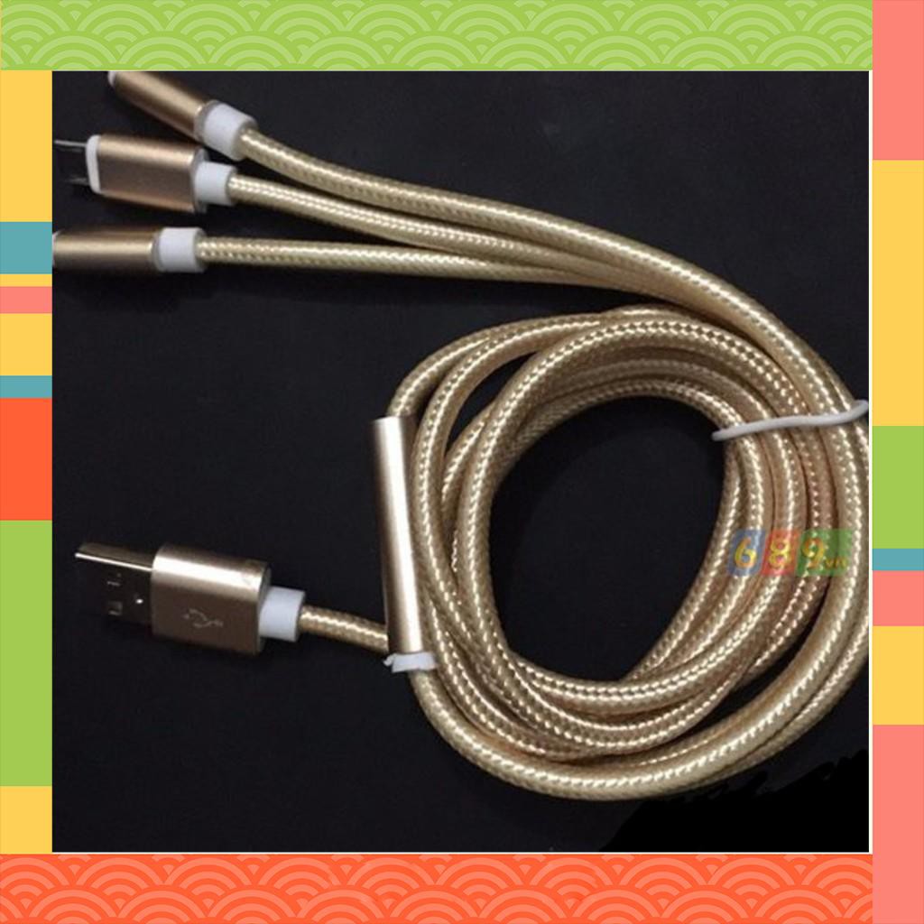 [SIÊU SALE] Cáp sạc 3 đầu bọc dù dài 1,2m (microUSB + lightning + Type-C )