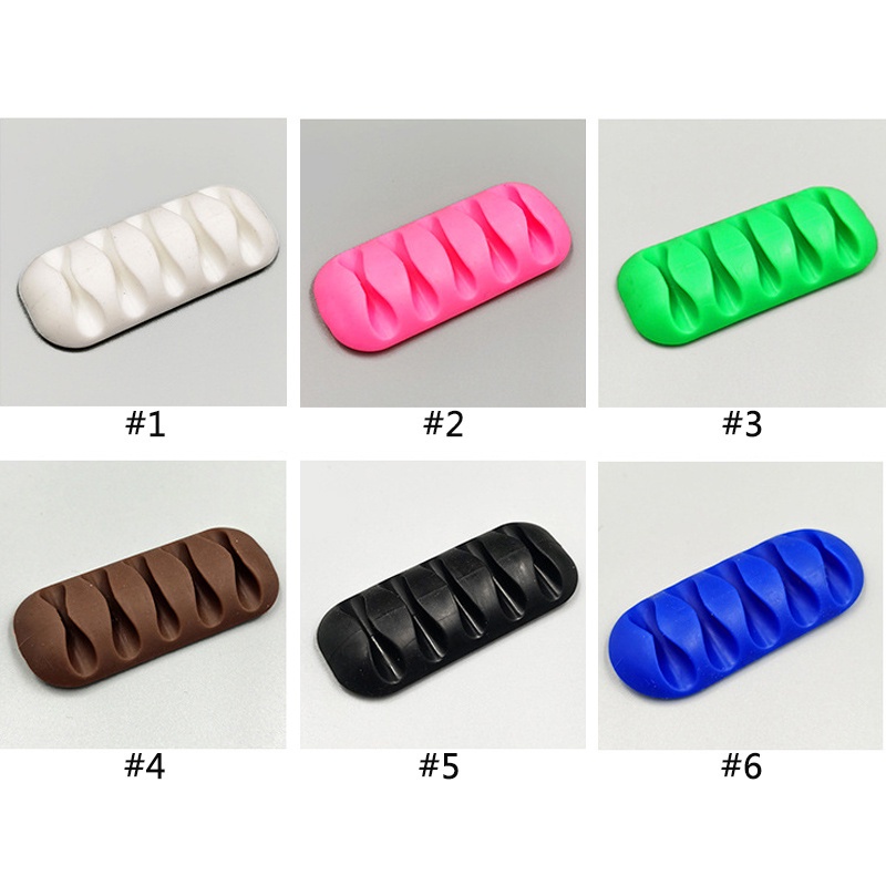 Thanh silicon 5 khe / 5 lỗ gắn cố định dây cáp sạc, dây điện,tai nghe, sắp xếp gọn gàng dây nhợ cho bàn làm việc, xe hơi