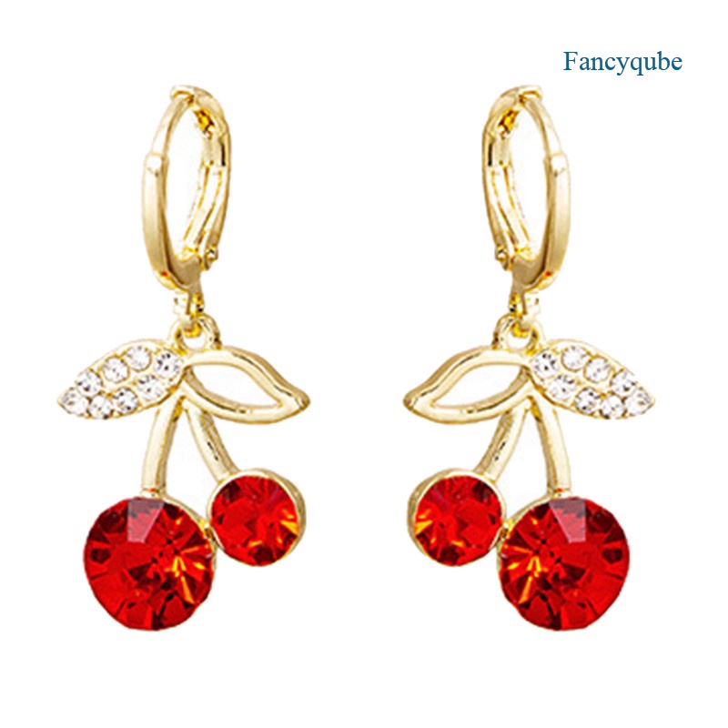 Khuyên tai kim loại đính hạt vuông màu đỏ thời trang cho nữ