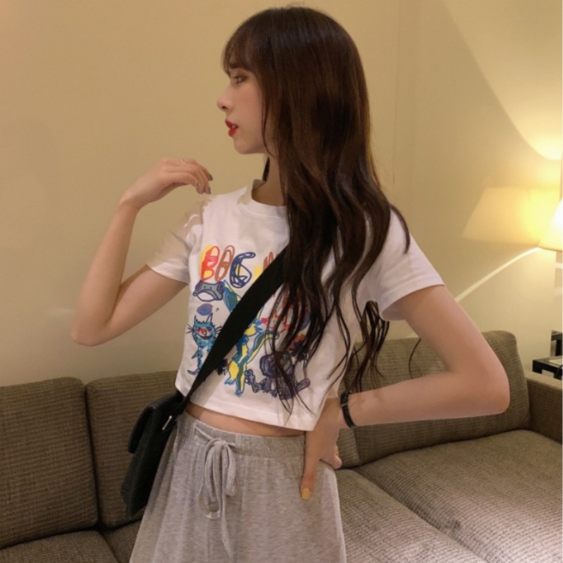 Áo Croptop Nữ Cộc Tay DVT Ulzzang In Hoạt Hình Mới A10