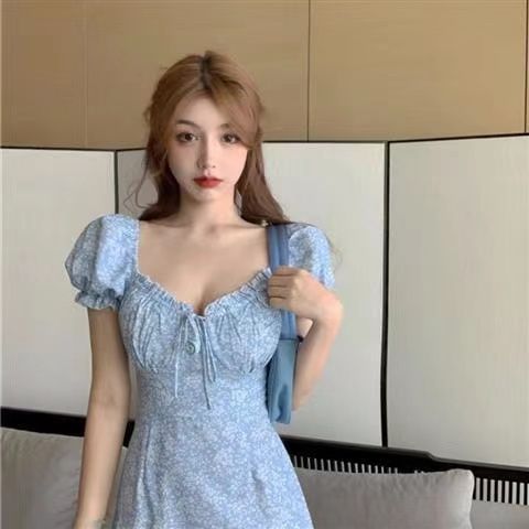 Đầm in họa tiết hoa tay phồng thời trang cho nữ