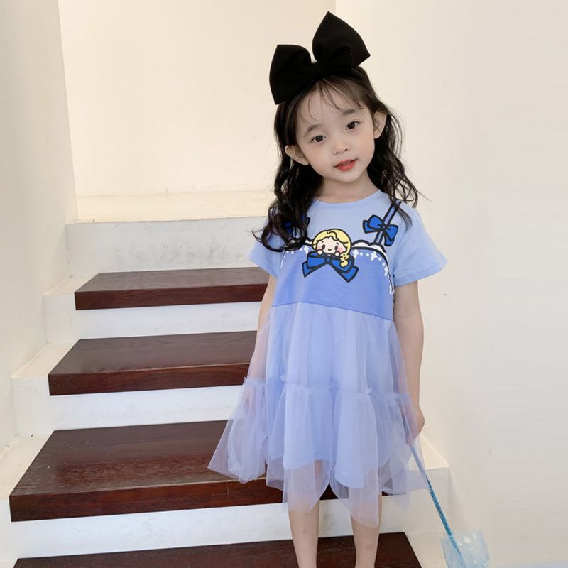 Đầm Công Chúa Chất Liệu Cotton Họa Tiết Hoạt Hình Thời Trang Mùa Hè Cho Bé Gái
