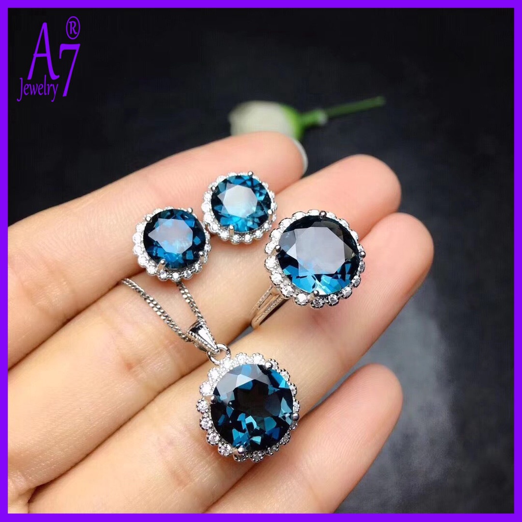 Bộ khuyên tai mặt nhẫn Aquamarine Pt950