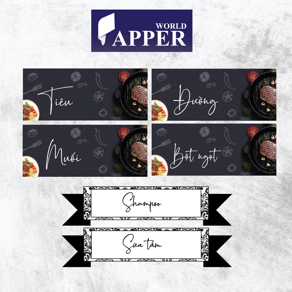 Combo đủ bộ sticker cho gia đinh, phân biết dầu gội, sữa tắm, dầu xả, phân biệt gia vị nấu ăn